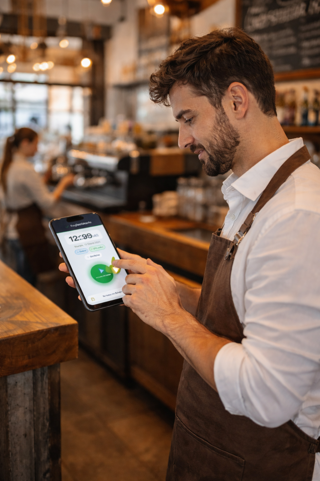 Registro horario en hostelería - camarero fichando